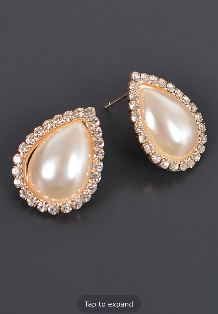Teardrop Pearl Stud Earrings - Gold