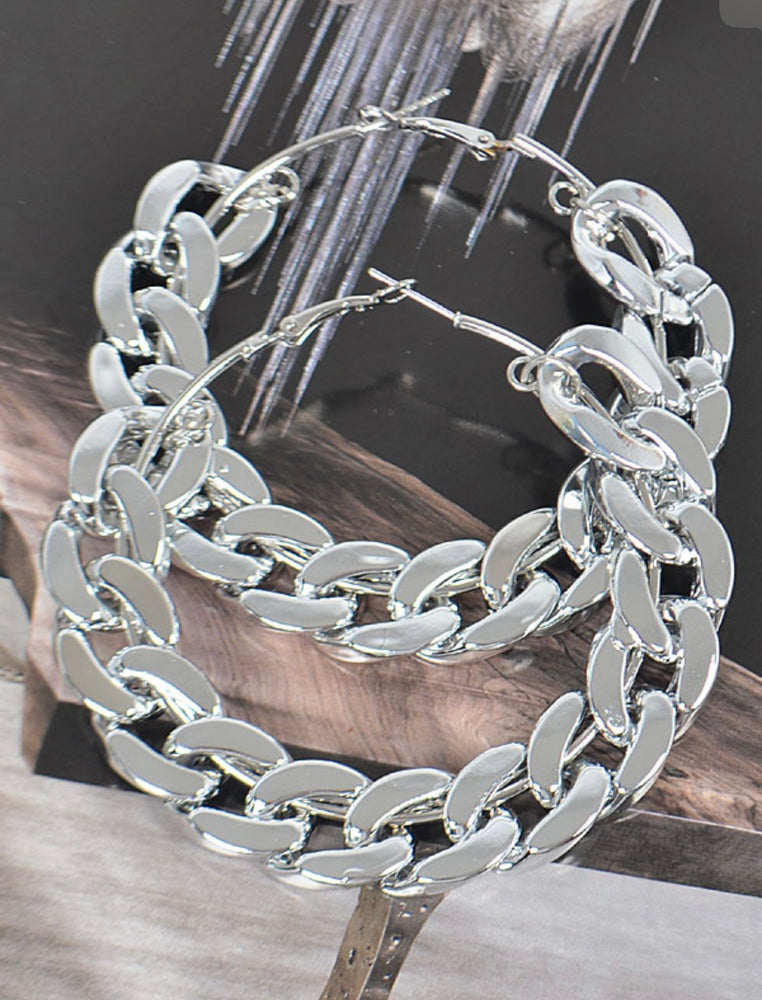 
            
                Load image into Gallery viewer, Large Chain Hoop Earrings - Silver
            
        
