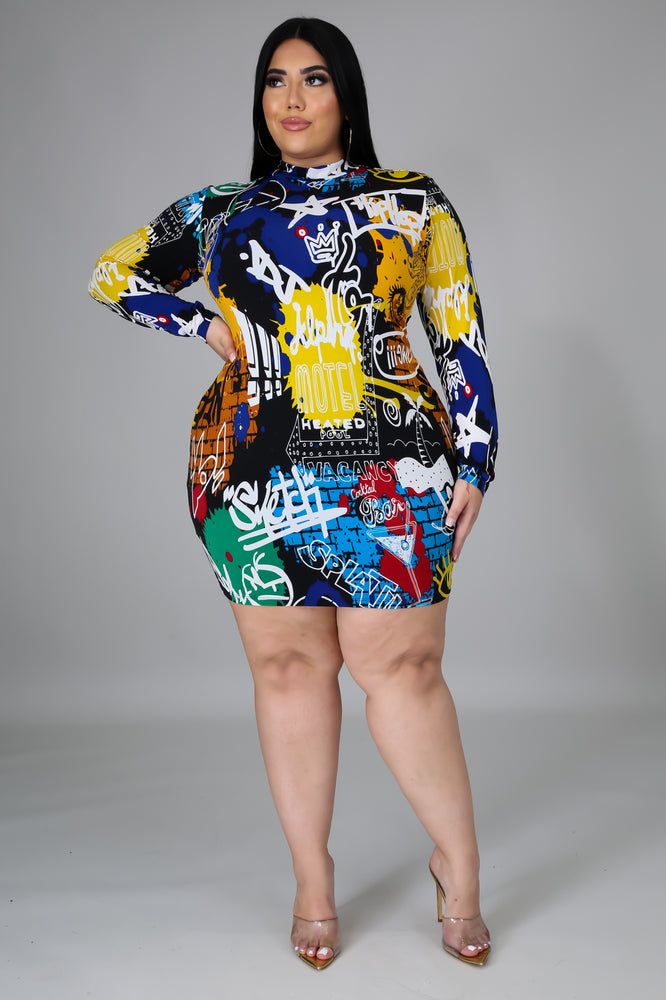 
            
                Load image into Gallery viewer, Graffiti Bodycon Mini Dress - Curve
            
        
