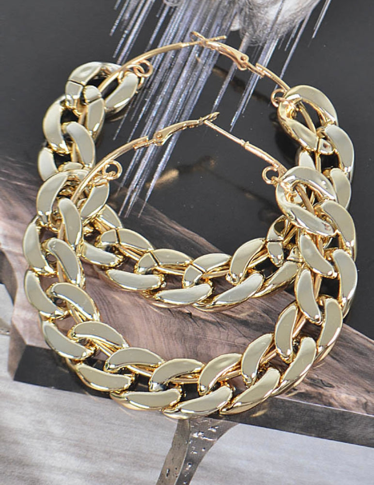 Large Chain Hoop Earrings - Gold
