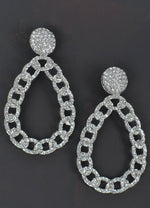 Teardrop Rhinestone Earrings - Silver