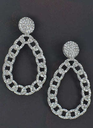 
            
                Load image into Gallery viewer, Teardrop Rhinestone Earrings - Silver
            
        
