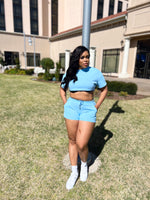 Cotton Candy Cropped Short Set - Baby Blue